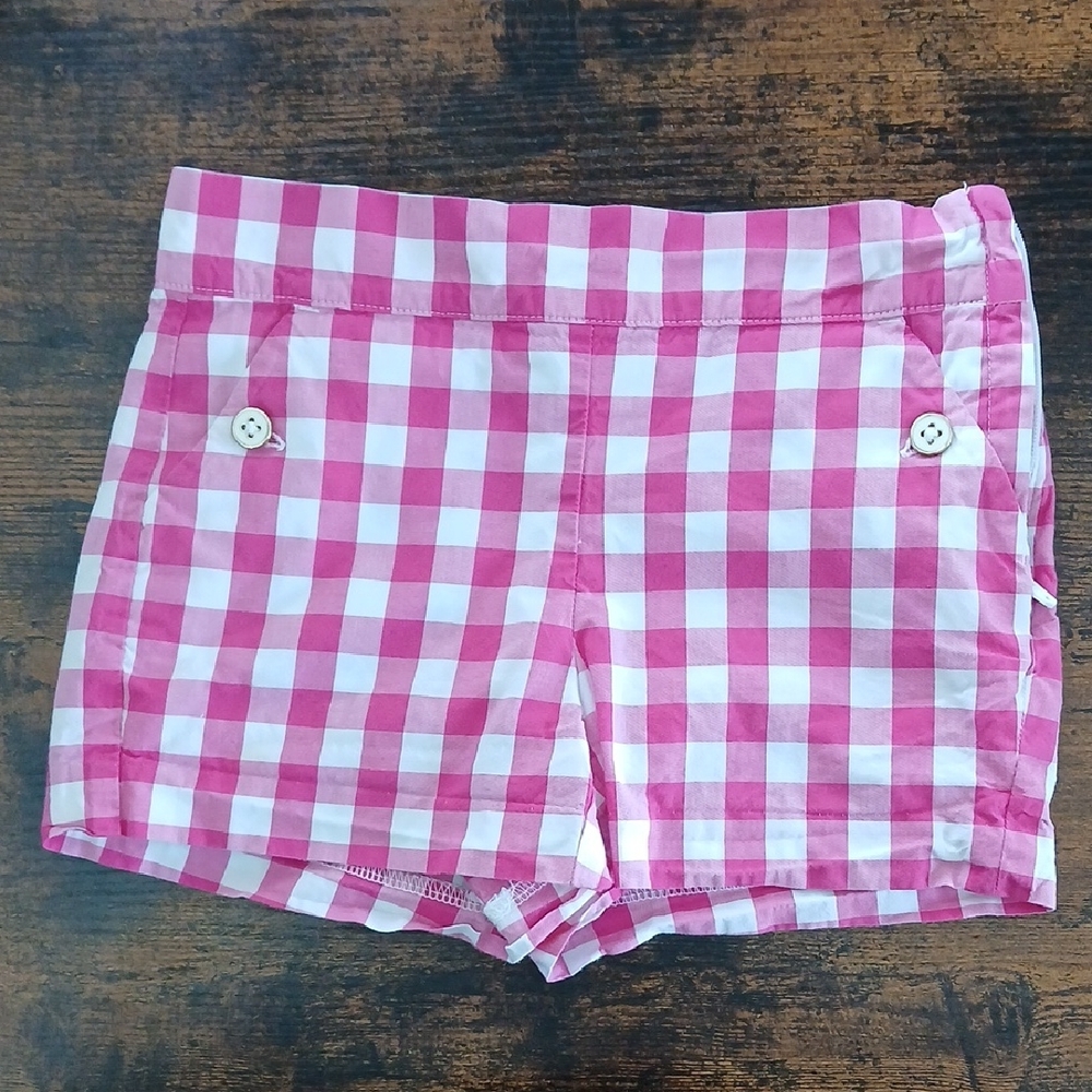 Janie And Jack Pink Gingham Plaid Shorts Adjustable Waist Girls Sz 4